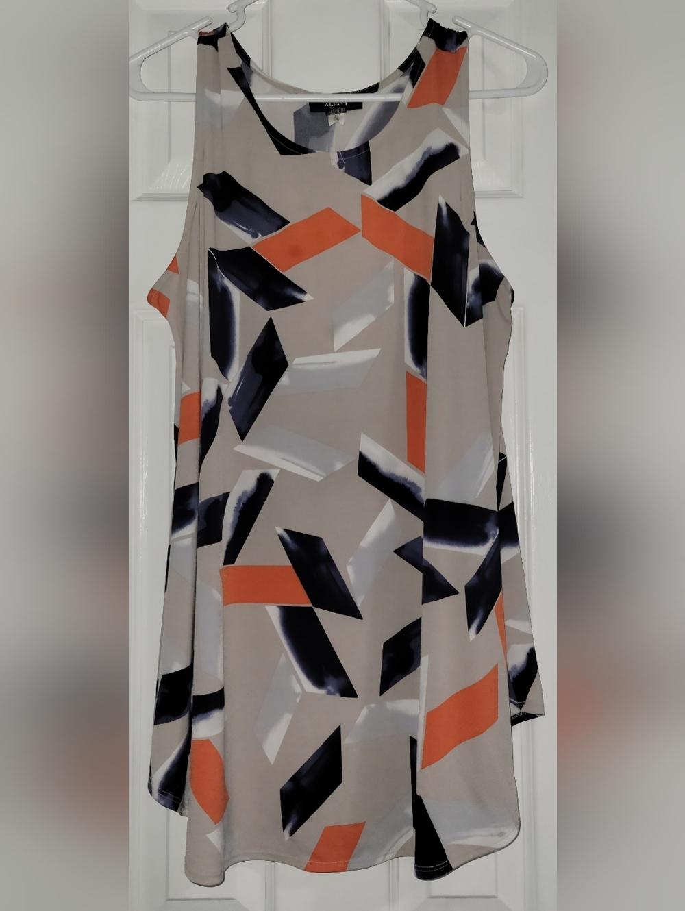 Alfani Beige Geometric Shift Dress with Black and Orange Accents